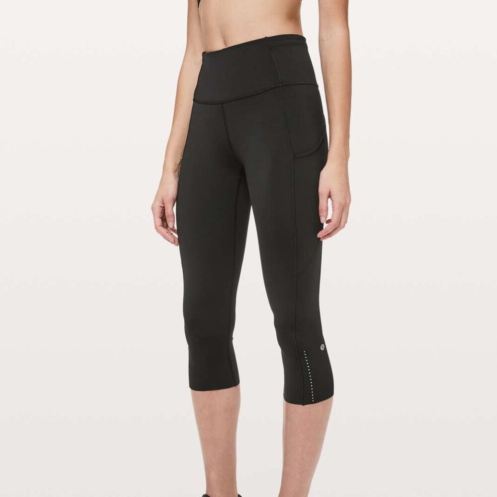 Lululemon Black Fast Free Crop Reflective Leggings with Pockets Size 6